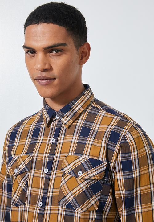 Superbalist - Barber regular fit long sleeve shirt - brown & navy