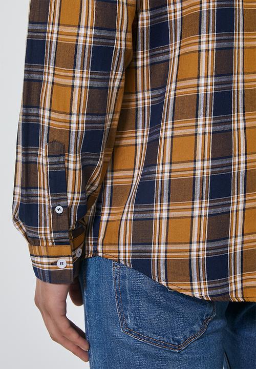 Superbalist - Barber regular fit long sleeve shirt - brown & navy