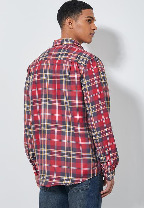 Superbalist - Barber regular fit long sleeve shirt - red & navy