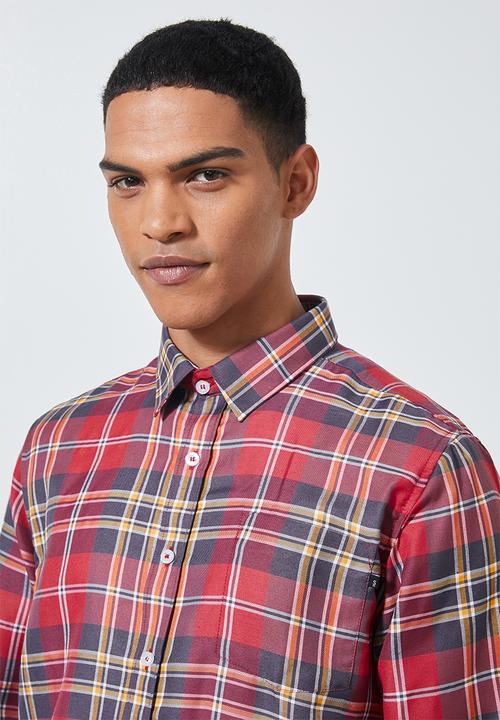 Superbalist - Barber regular fit long sleeve shirt - red & navy