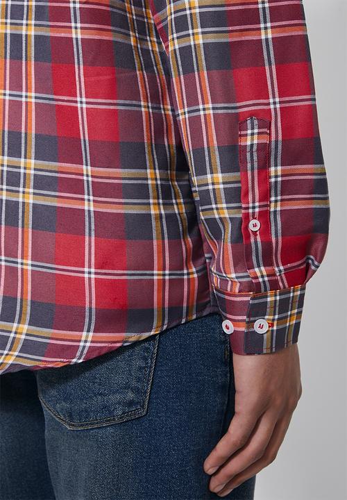 Superbalist - Barber regular fit long sleeve shirt - red & navy