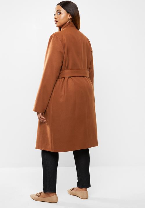 edit Plus - Plus funnel neck coat - tobacco