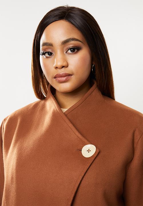edit Plus - Plus funnel neck coat - tobacco
