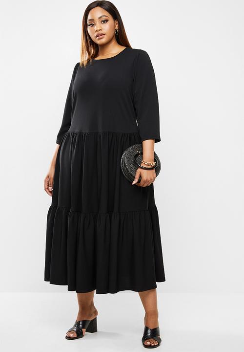 edit Plus - Knit tiered dress - black