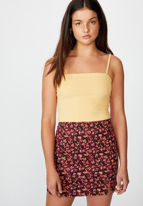 Factorie - Double split mini skirt - abstract ruby floral