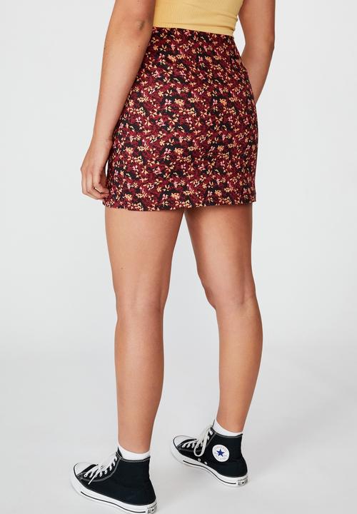 Factorie - Double split mini skirt - abstract ruby floral