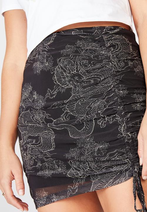 Factorie - Pull front mesh skirt - floral dragon