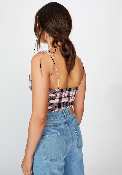 Factorie - Tie strap cami - orchid purple check