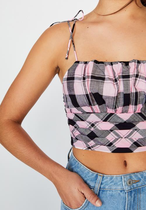 Factorie - Tie strap cami - orchid purple check