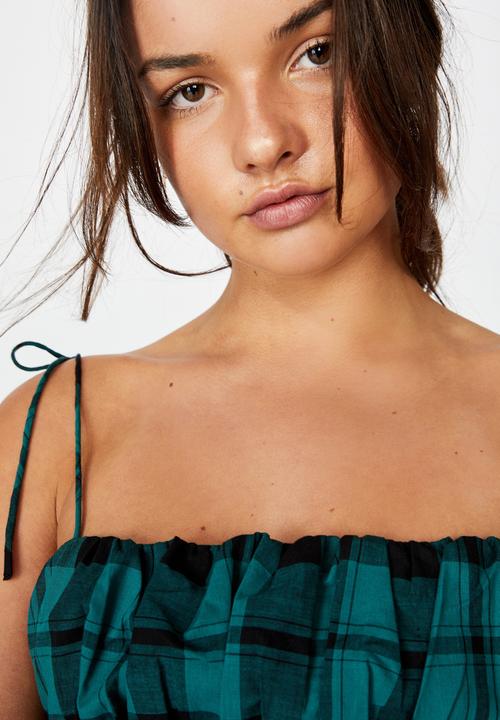 Factorie - Tie strap cami - pacific green check