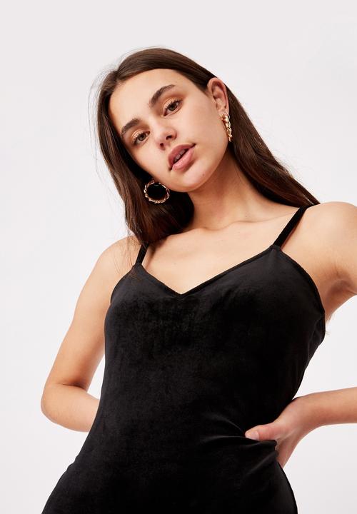 Factorie - Velvet slip dress - black