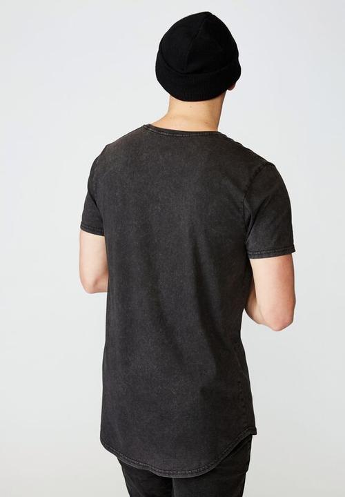 Factorie - Crash and burn curved graphic T-shirt - washed black