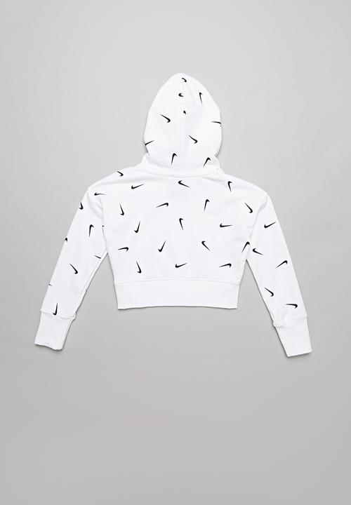 Nike - Girls nsw crop hoodie aop  - white & black
