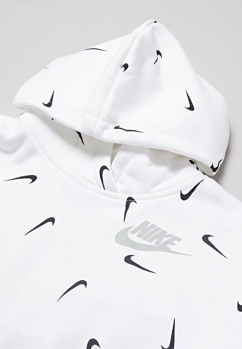 Nike - Girls nsw crop hoodie aop  - white & black