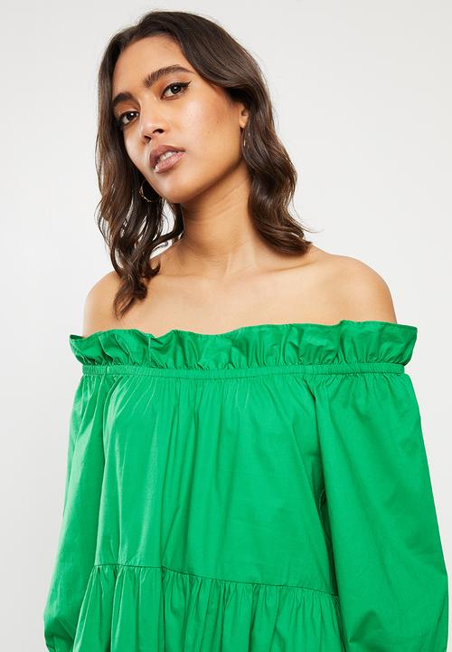 VELVET - Poplin ots tiered midi dress - green