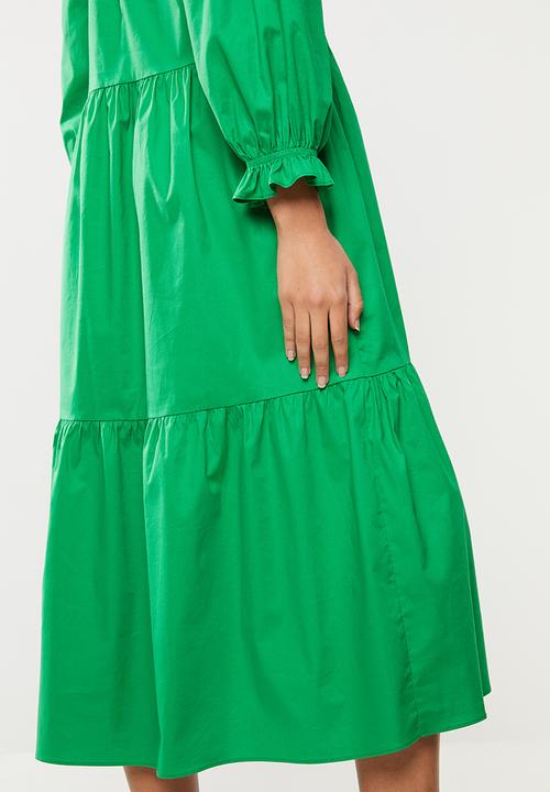 VELVET - Poplin ots tiered midi dress - green
