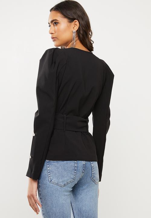 SISSY BOY - Girl boss belted puff sleeve jacket - black