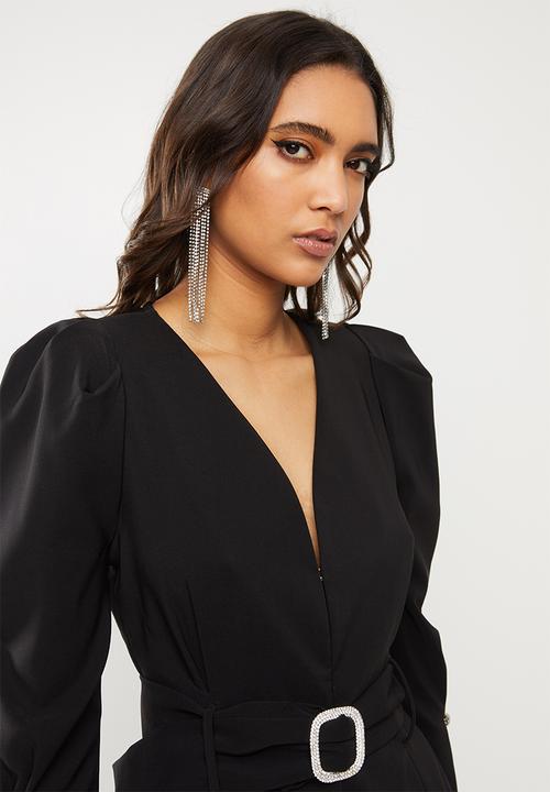 SISSY BOY - Girl boss belted puff sleeve jacket - black