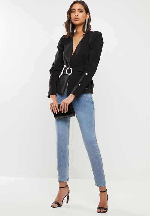 SISSY BOY - Girl boss belted puff sleeve jacket - black