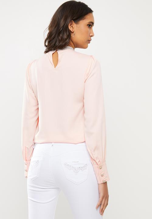 SISSY BOY - Girl boss: blouse with bling neck trim - pink