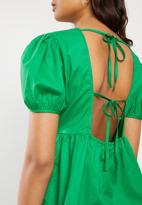 VELVET - Puff sleeve backless peplum blouse - green