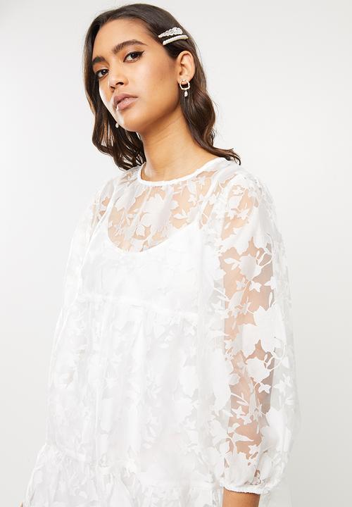 VELVET - Organza burn out tiered midi dress - ivory