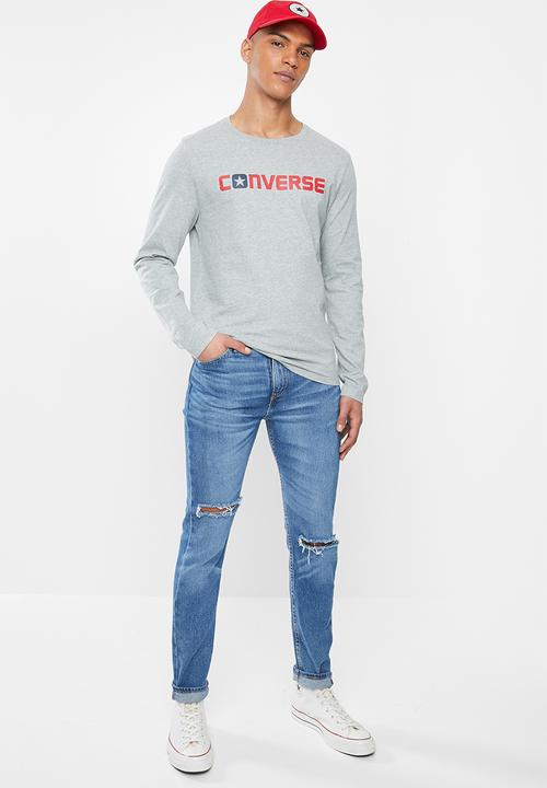 Converse - Core long sleeve wordmark tee - grey