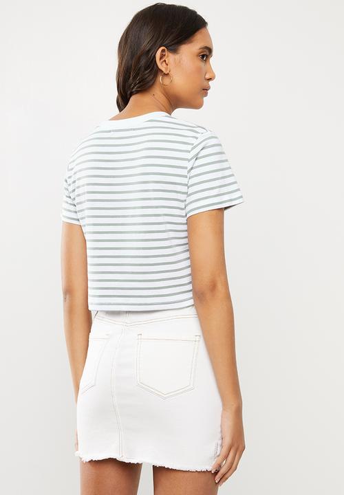 Cotton On - The baby tee - ella stripe white & iceburg green