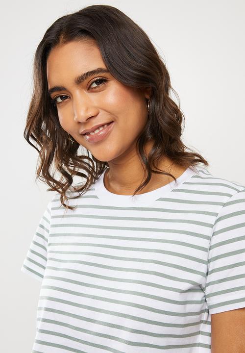 Cotton On - The baby tee - ella stripe white & iceburg green