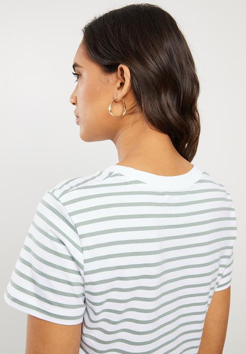 Cotton On - The baby tee - ella stripe white & iceburg green