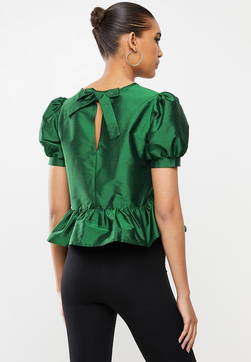 Blake - Volume sleeve crop top with bow back - green
