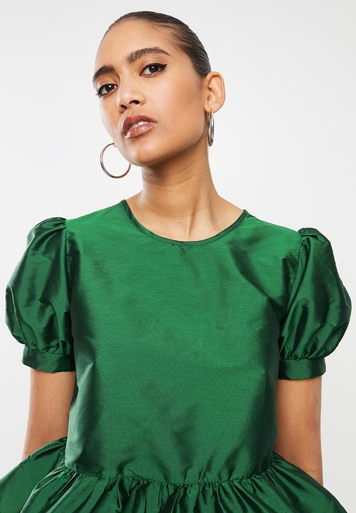 Blake - Volume sleeve crop top with bow back - green