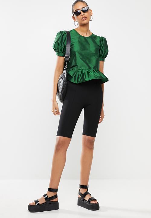 Blake - Volume sleeve crop top with bow back - green