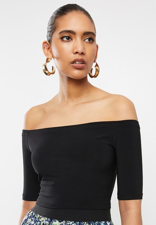 Blake - Bardot crop top with ballet sleeves - black