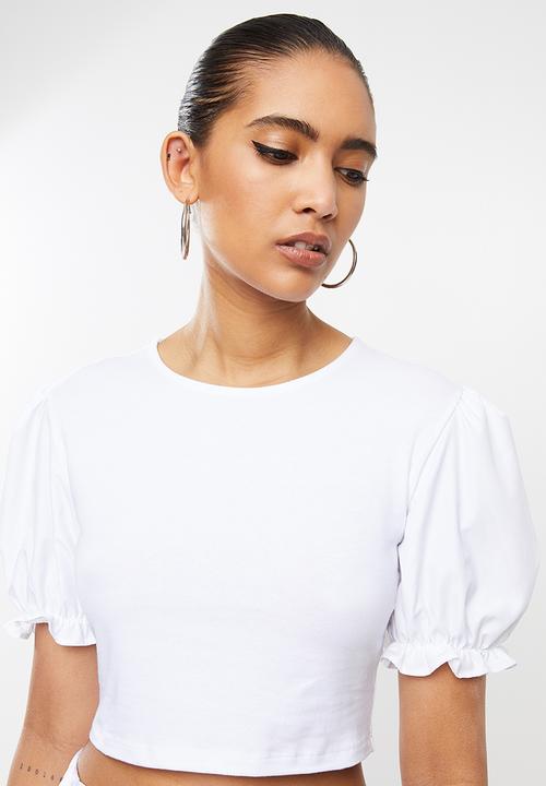 Blake - Combo top with puff sleeve - white
