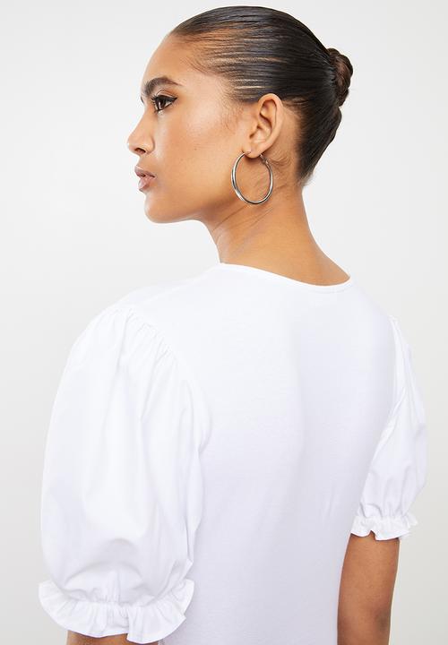 Blake - Combo top with puff sleeve - white