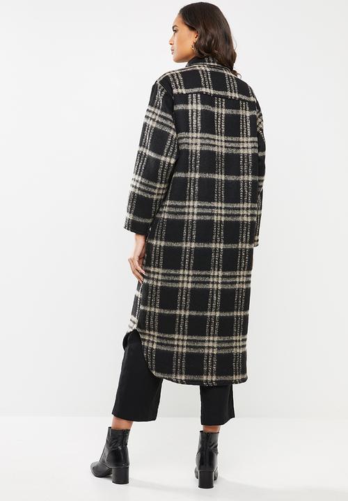 Me&B - Check melton longer length shacket - black & beige 