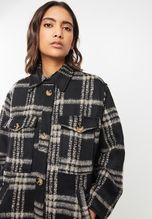 Me&B - Check melton longer length shacket - black & beige 