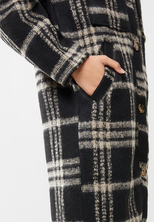 Me&B - Check melton longer length shacket - black & beige 