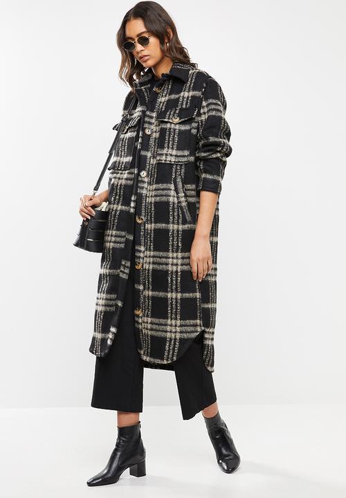 Me&B - Check melton longer length shacket - black & beige 