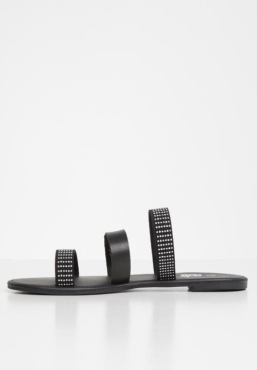 edit - Faux leather studded sandals - black