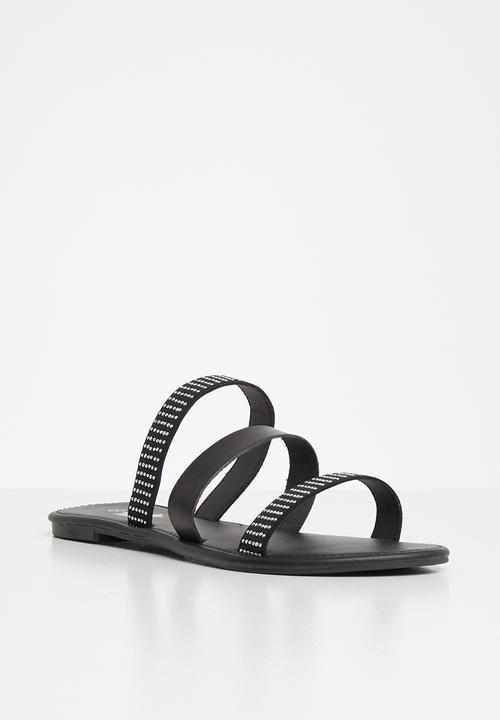 edit - Faux leather studded sandals - black