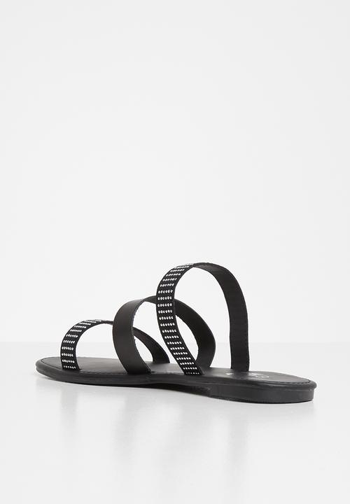 edit - Faux leather studded sandals - black