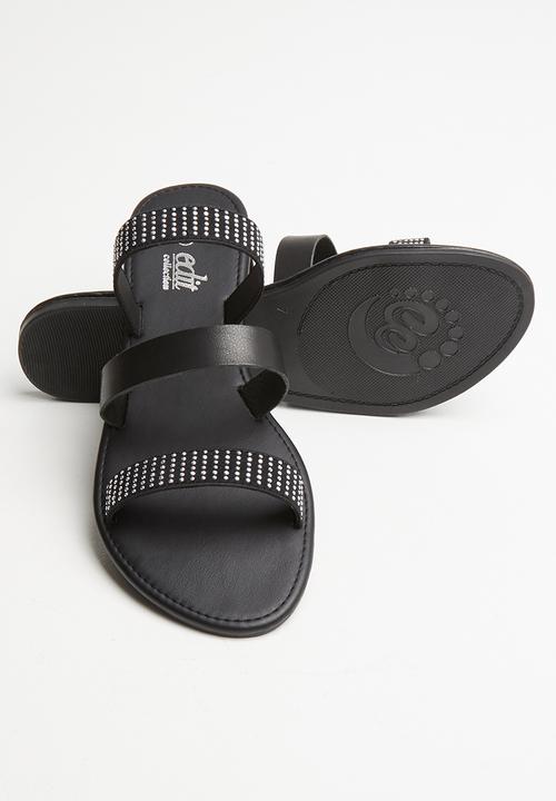 edit - Faux leather studded sandals - black