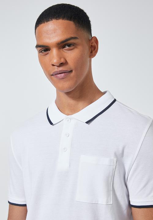 Superbalist - Luka slim pique tipped golfer - white