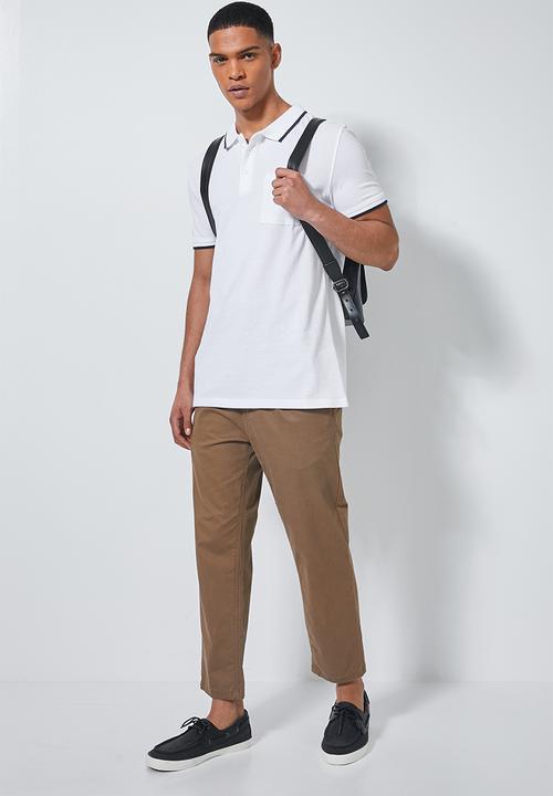 Superbalist - Luka slim pique tipped golfer - white