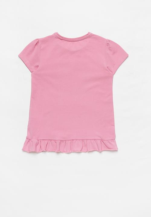 GUESS - Short sleeve Peyton frill hem tee - pink