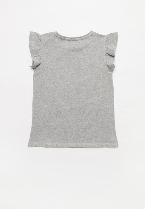 GUESS - Short sleeve flutter sleeve leopard Guess tee - grey 