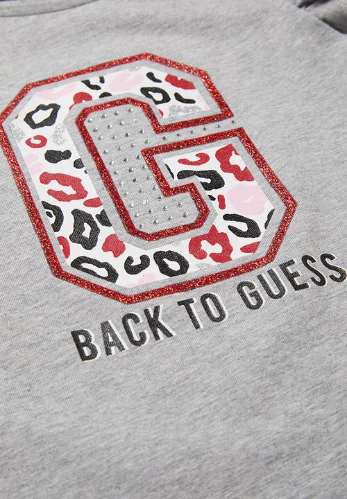 GUESS - Short sleeve flutter sleeve leopard Guess tee - grey 