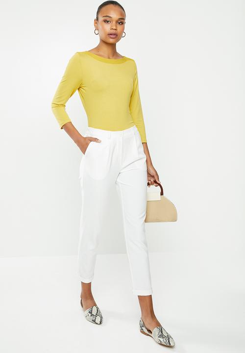 edit - Long sleeve knit woven slash neck tee - yellow
